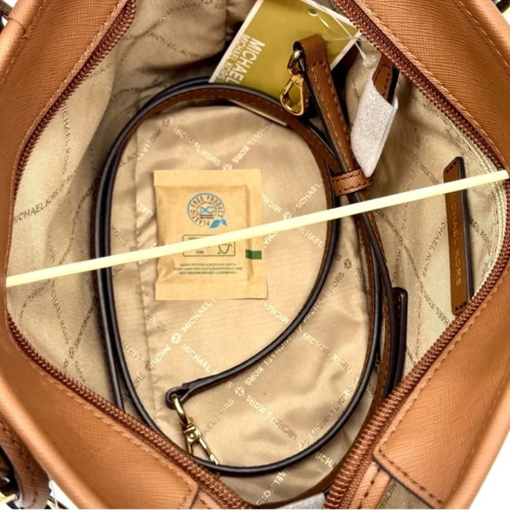 Michael Kors JST XS Logo TZ Tote Bag & Matching Trifold Wallet Signature Brown